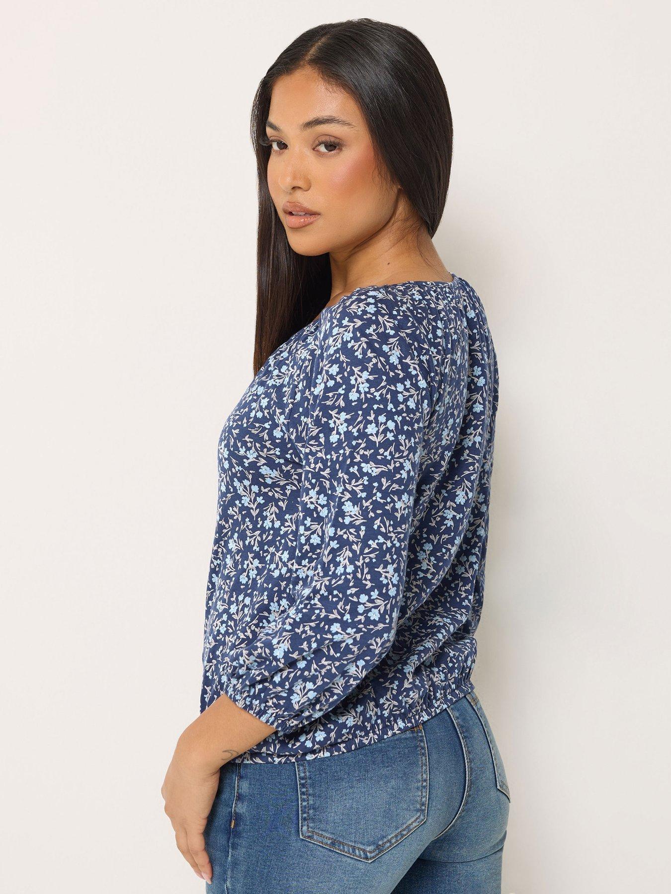 Image 2 of 4 of M&Co Petite Petite Ditsy Floral Print Button Through Cotton Blouse