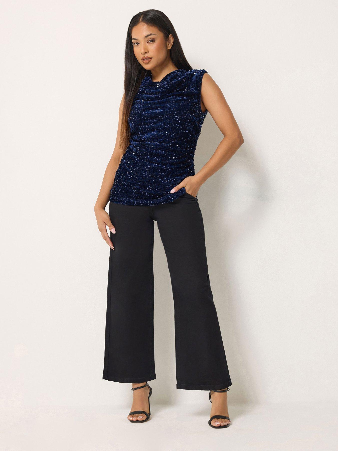 Image 3 of 4 of M&Co Petite Petite Sequin Velvet Cowl Neck Top