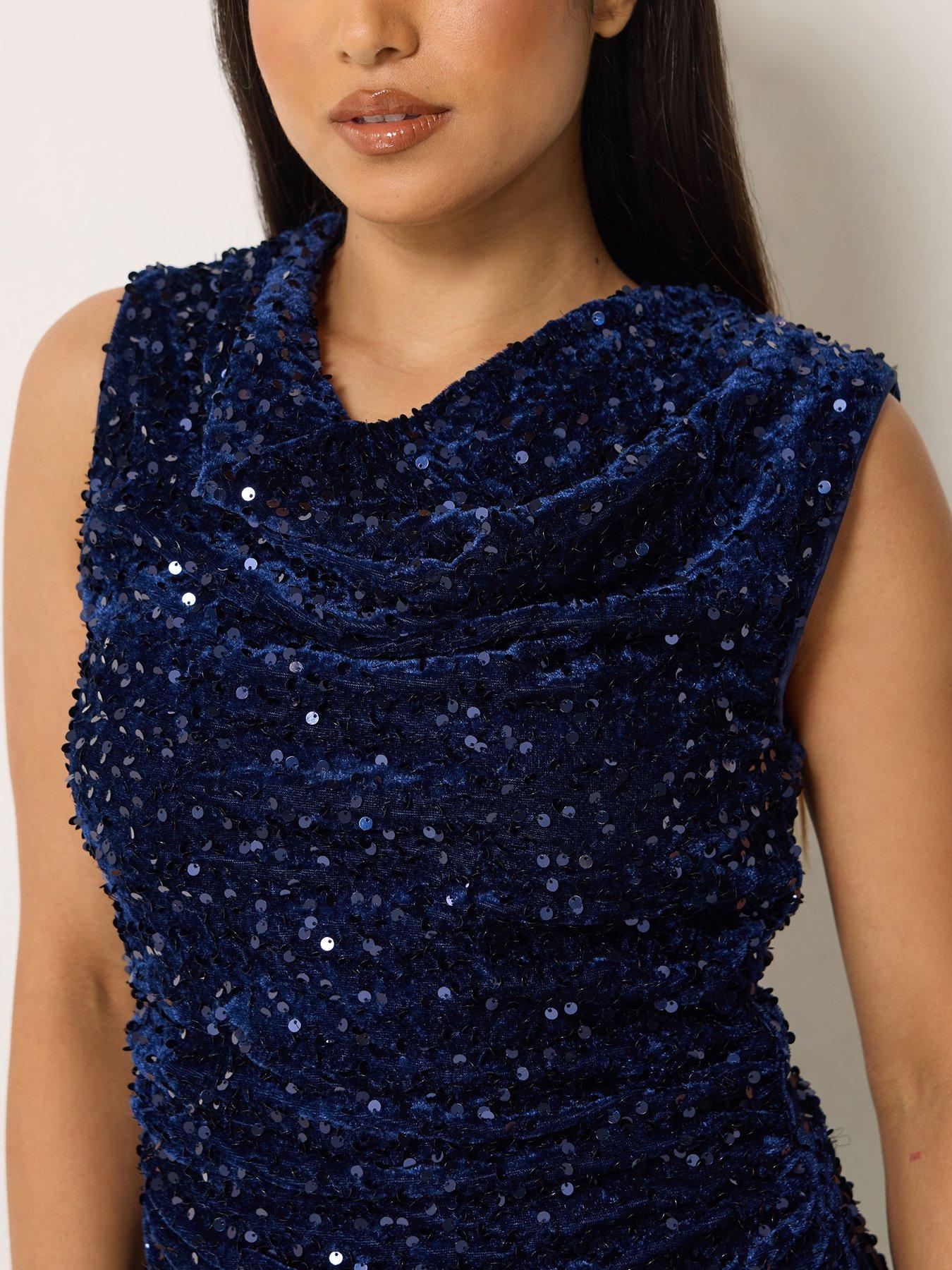 Image 4 of 4 of M&Co Petite Petite Sequin Velvet Cowl Neck Top