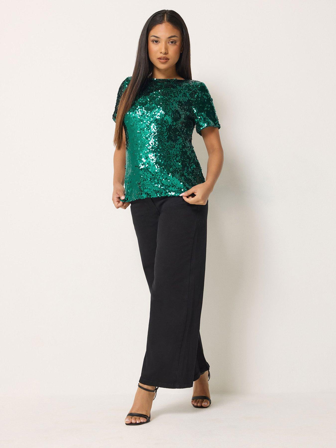 Image 3 of 4 of M&Co Petite Petite Layered Sequin Top