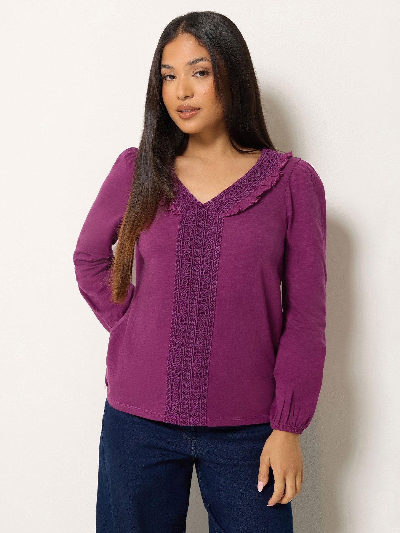 Image 1 of 4 of M&Co Petite Petite Frill Detail Cotton Blouse