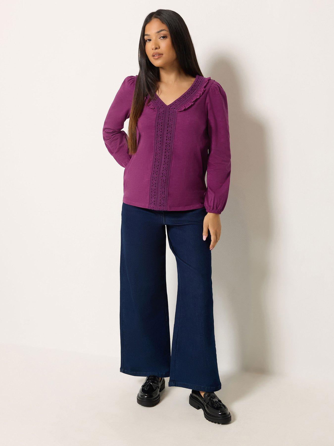 Image 3 of 4 of M&Co Petite Petite Frill Detail Cotton Blouse