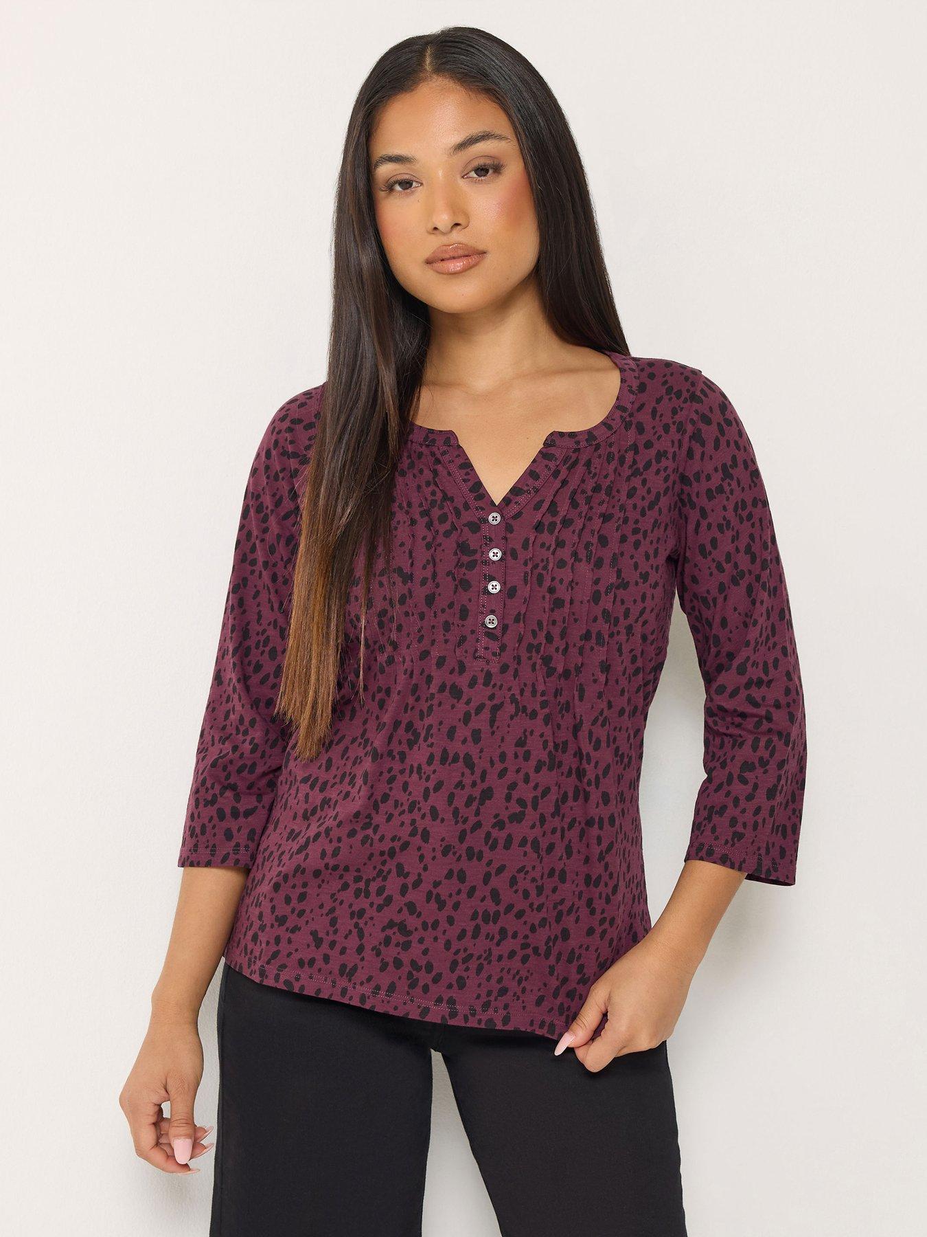 Image 1 of 4 of M&Co Petite Petite Animal Print Cotton Henley Top