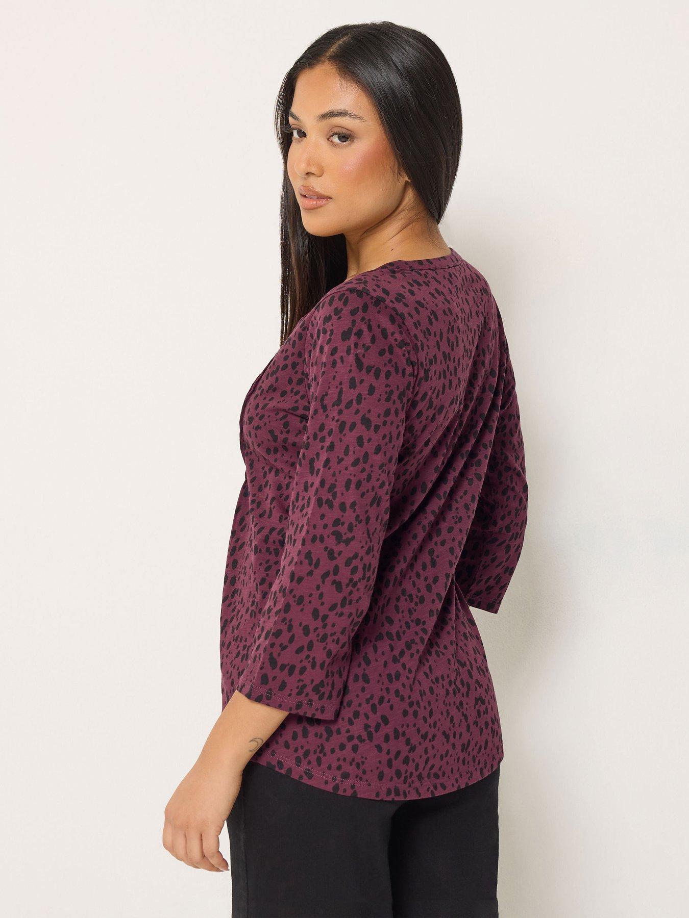 Image 2 of 4 of M&Co Petite Petite Animal Print Cotton Henley Top