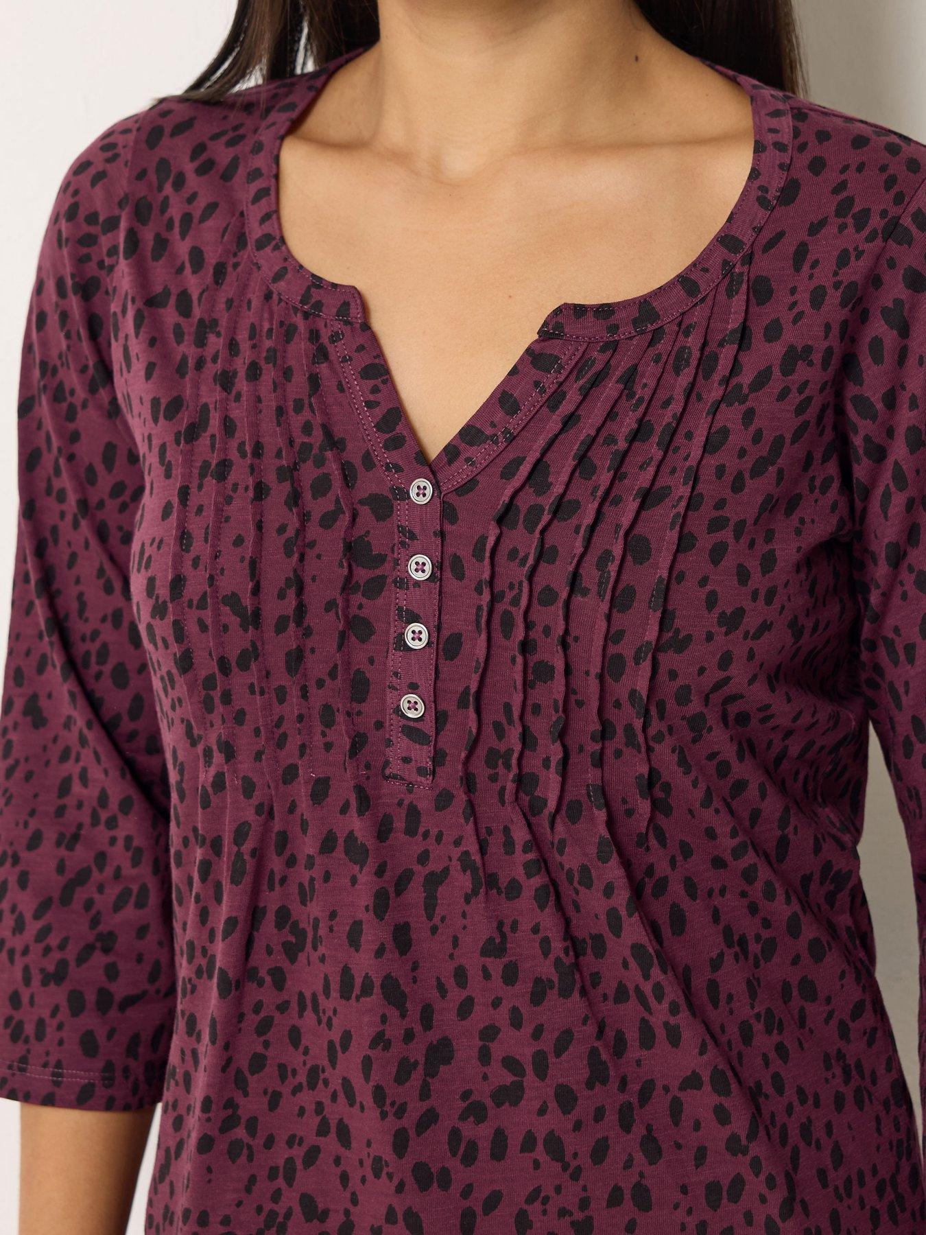 Image 4 of 4 of M&Co Petite Petite Animal Print Cotton Henley Top