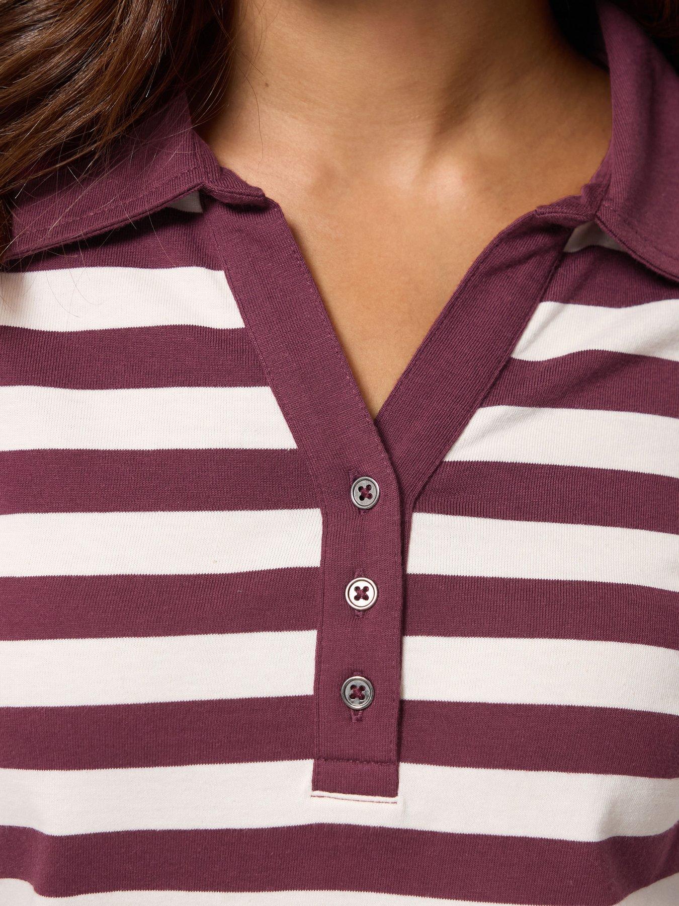 Image 4 of 4 of M&Co Petite Petite Stripe Cotton Polo Shirt
