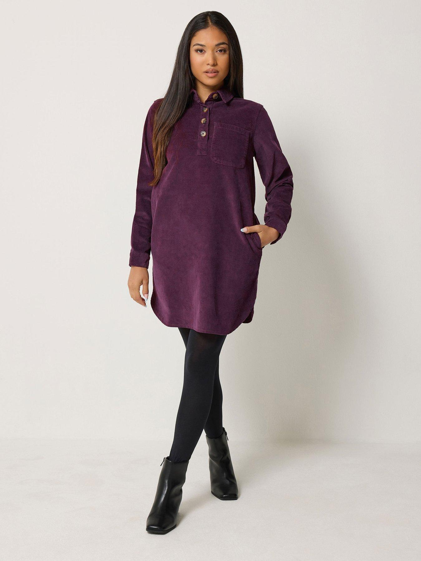Image 1 of 4 of M&Co Petite Petite Corduroy Mini Shirt Dress