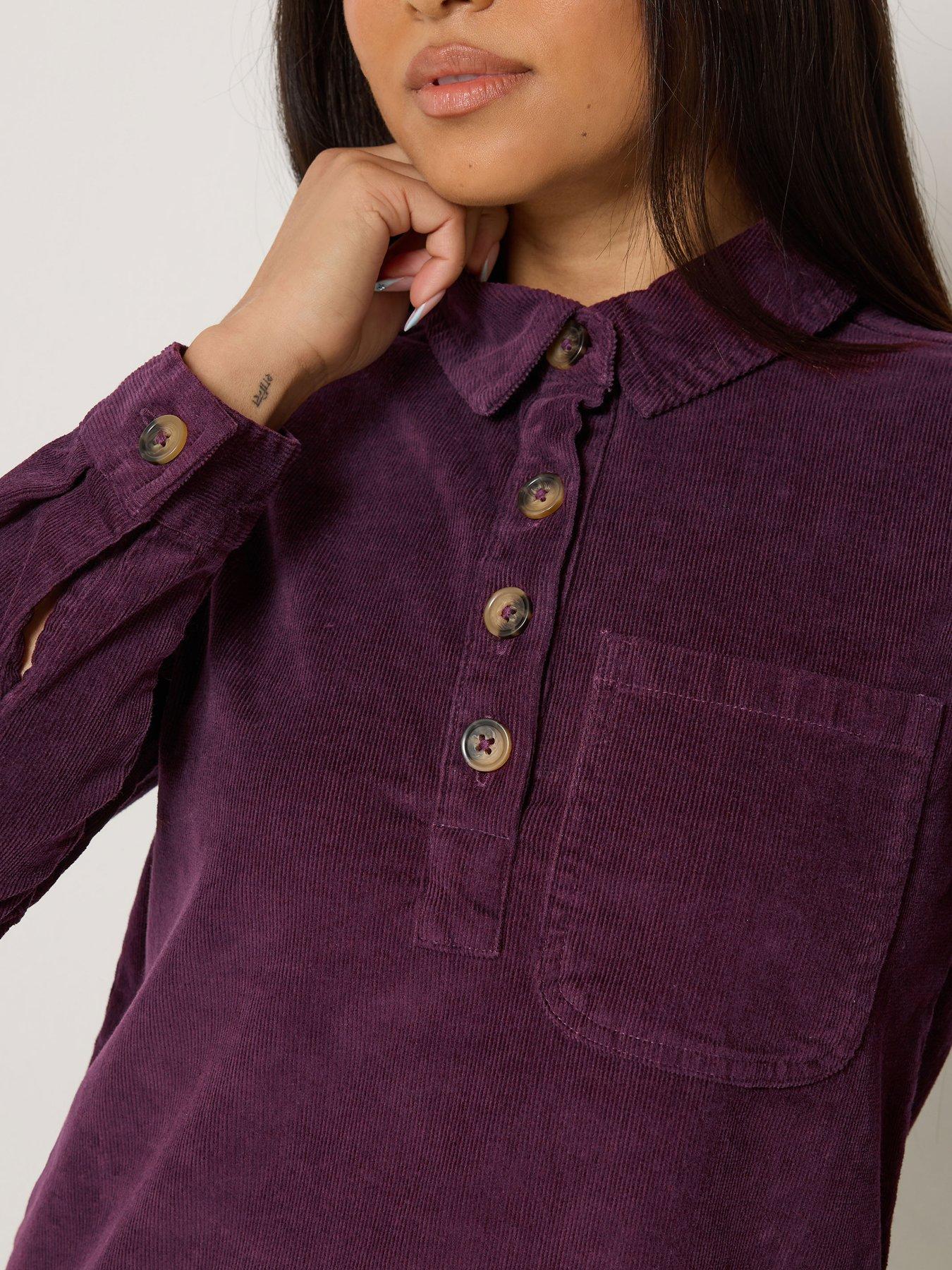 Image 4 of 4 of M&Co Petite Petite Corduroy Mini Shirt Dress