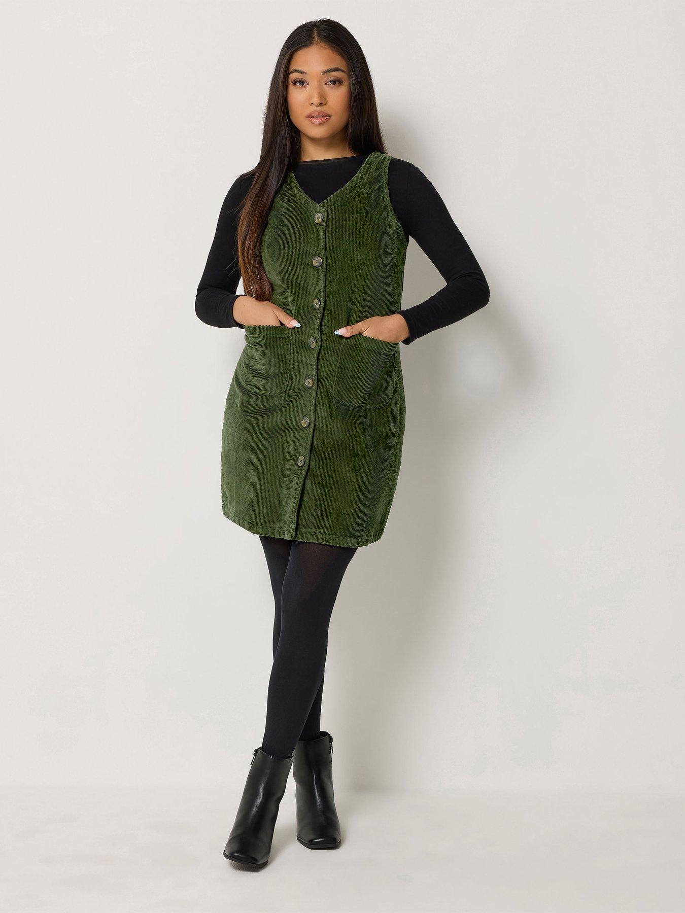 Image 1 of 4 of M&Co Petite Petite Corduroy Pinafore Mini Dress