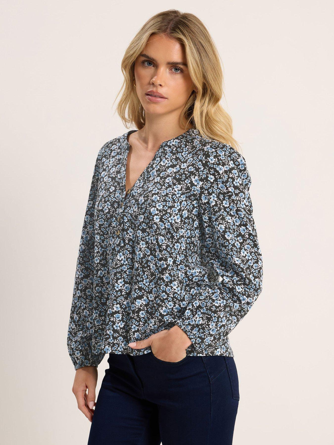 Image 1 of 4 of M&Co Petite Petite Floral Cotton Long Sleeve Top