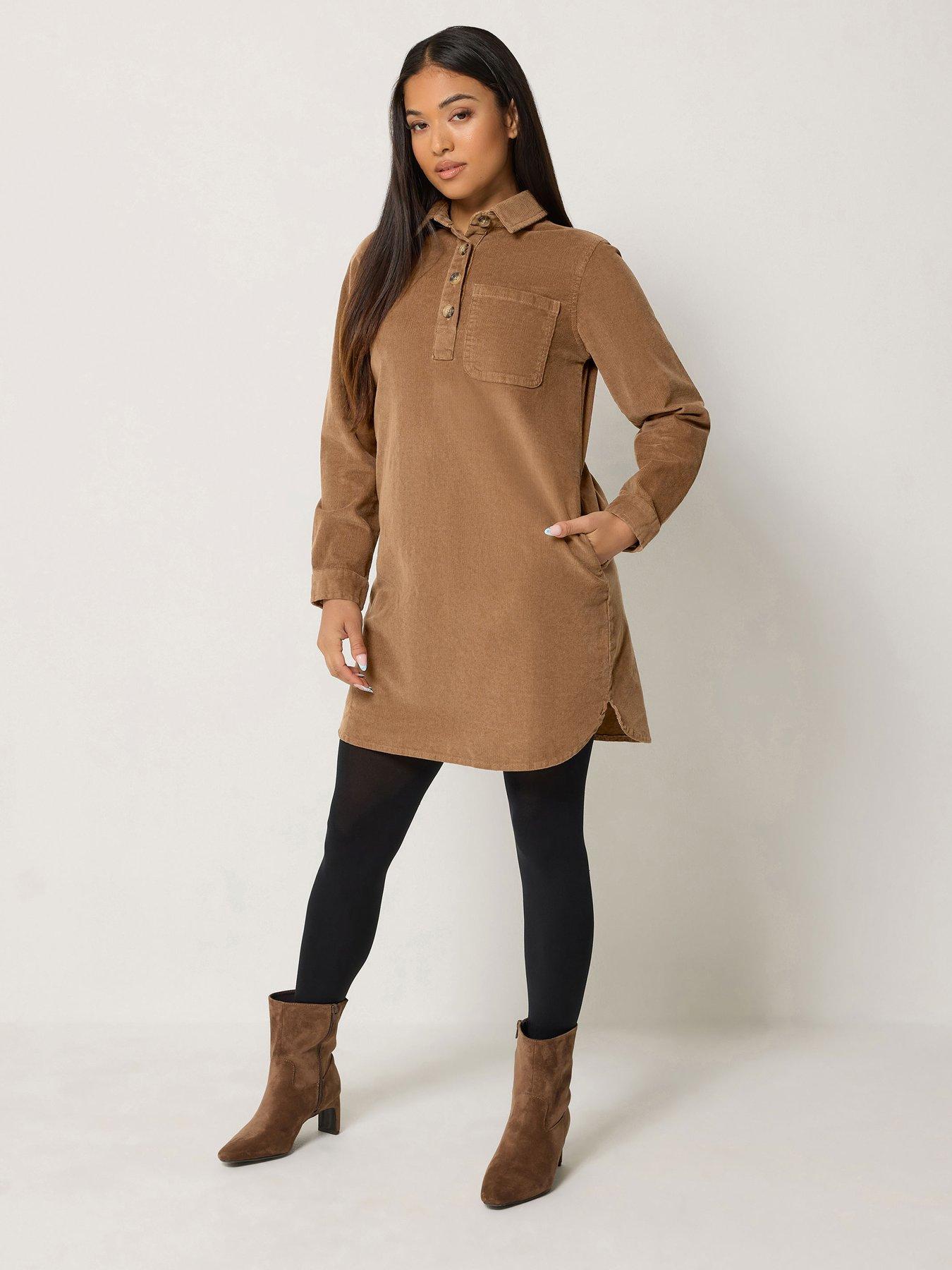 Image 1 of 4 of M&Co Petite Petite Corduroy Shirt Mini Dress