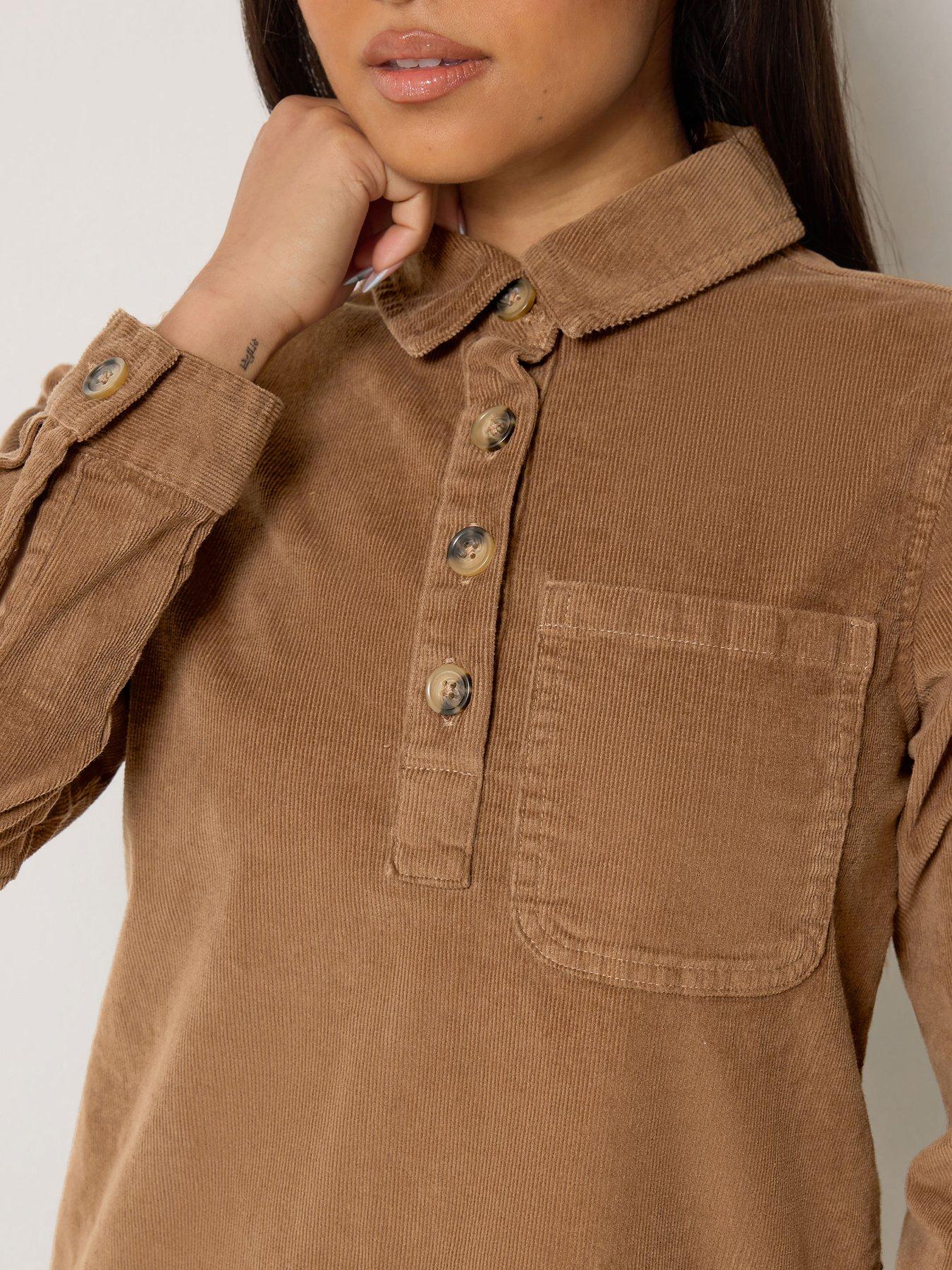 Image 4 of 4 of M&Co Petite Petite Corduroy Shirt Mini Dress