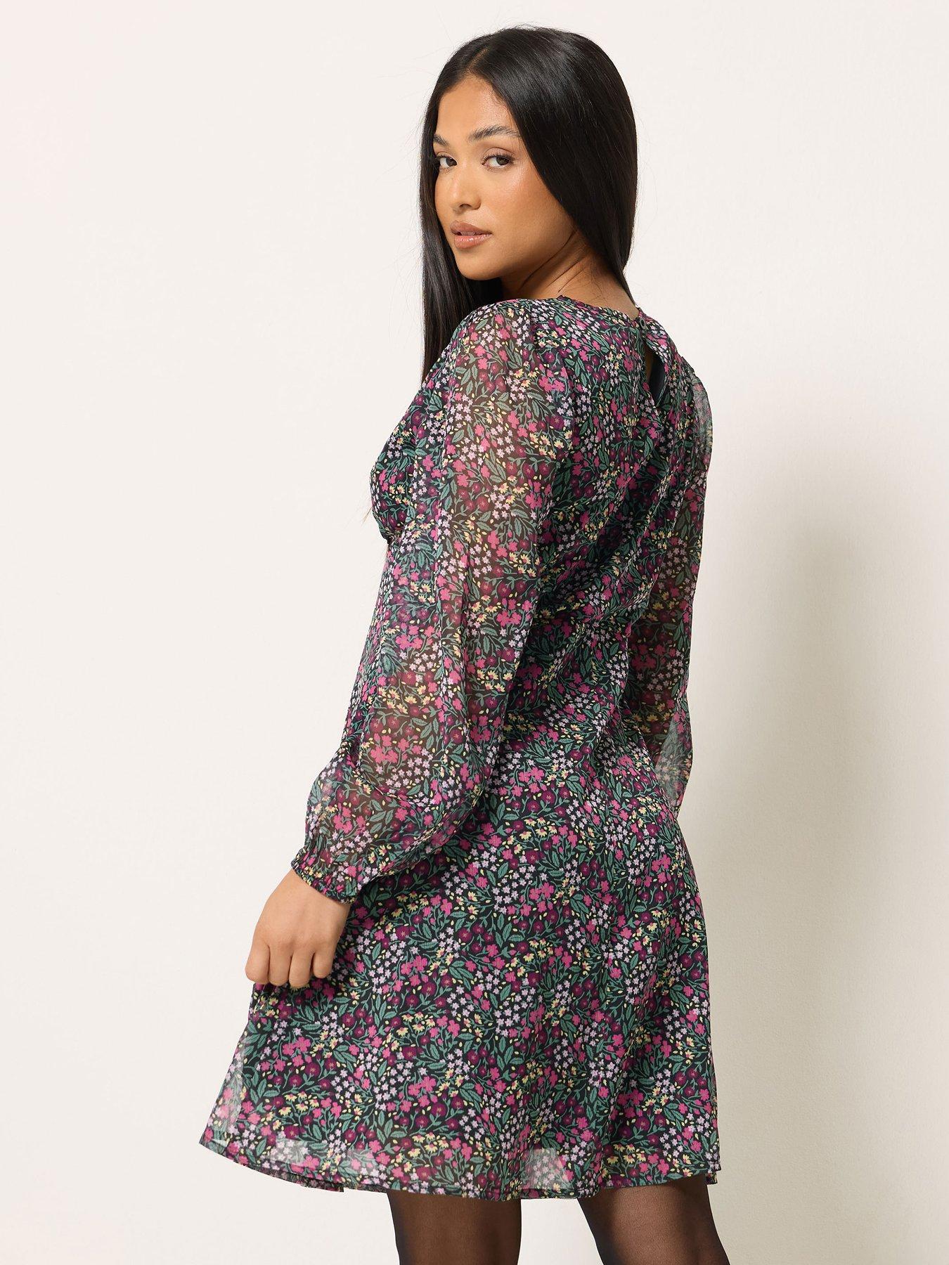 Image 2 of 4 of M&Co Petite Petite Ditsy Floral Chiffon Midi Dress