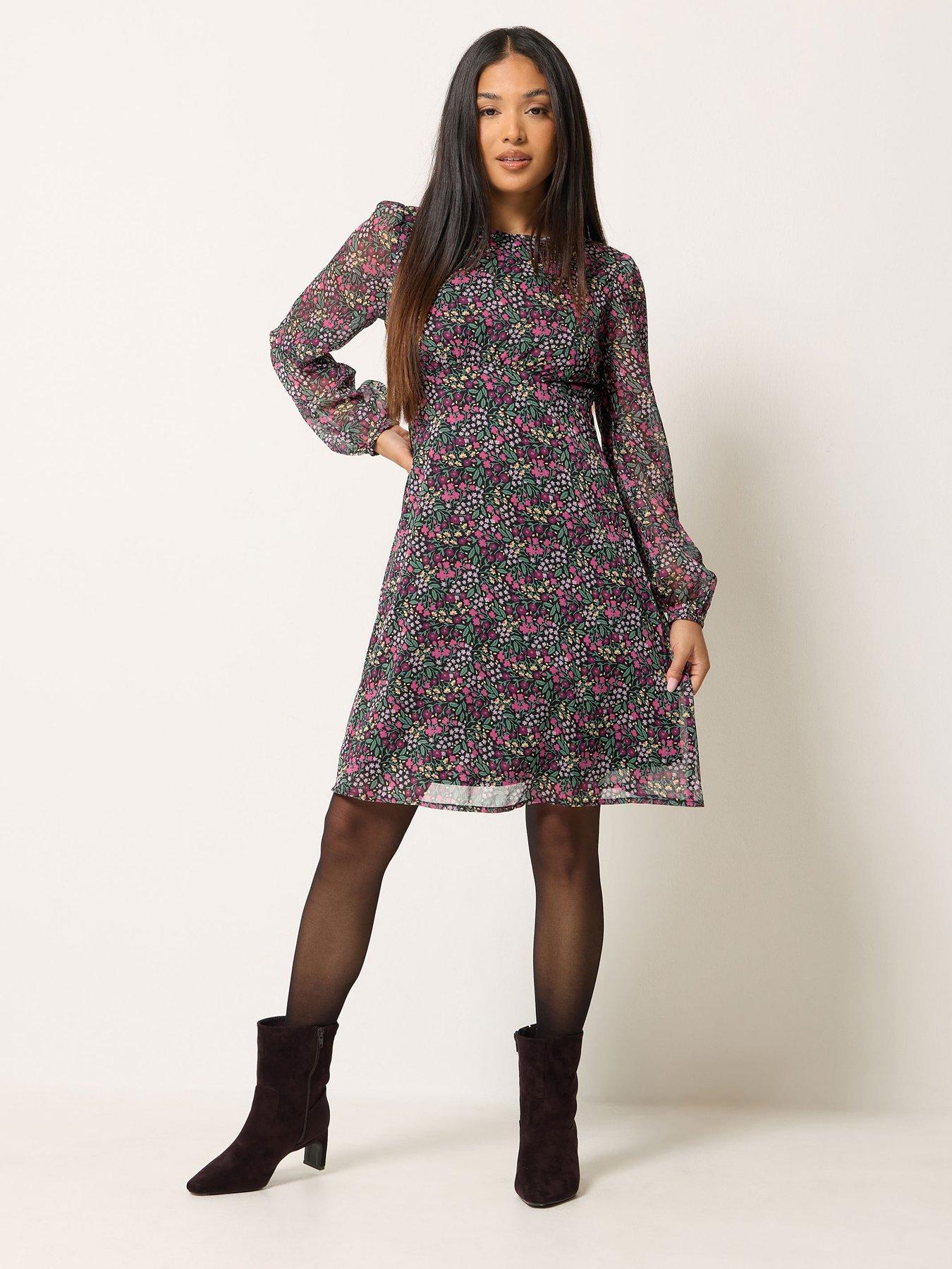 Image 3 of 4 of M&Co Petite Petite Ditsy Floral Chiffon Midi Dress