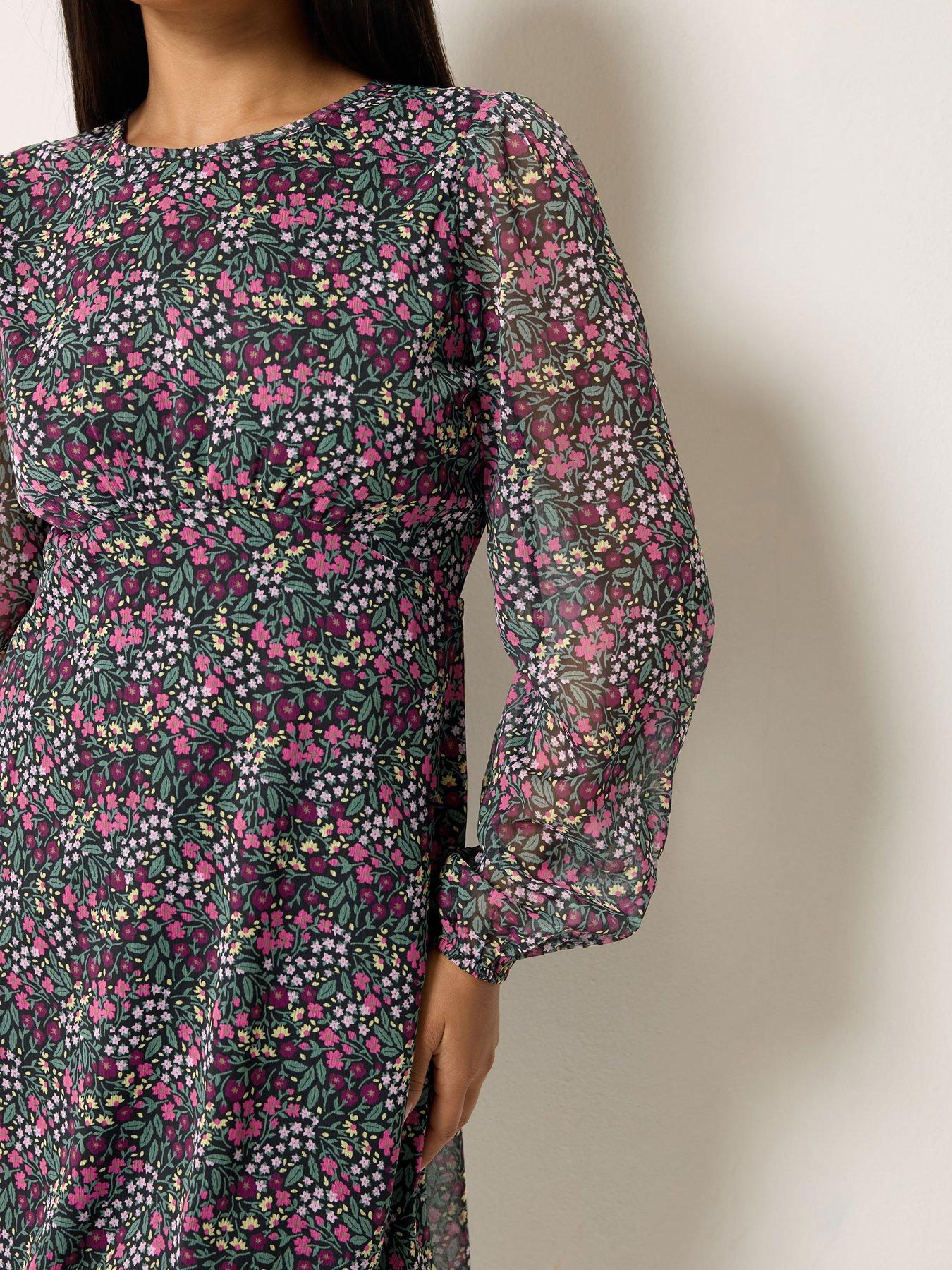 Image 4 of 4 of M&Co Petite Petite Ditsy Floral Chiffon Midi Dress