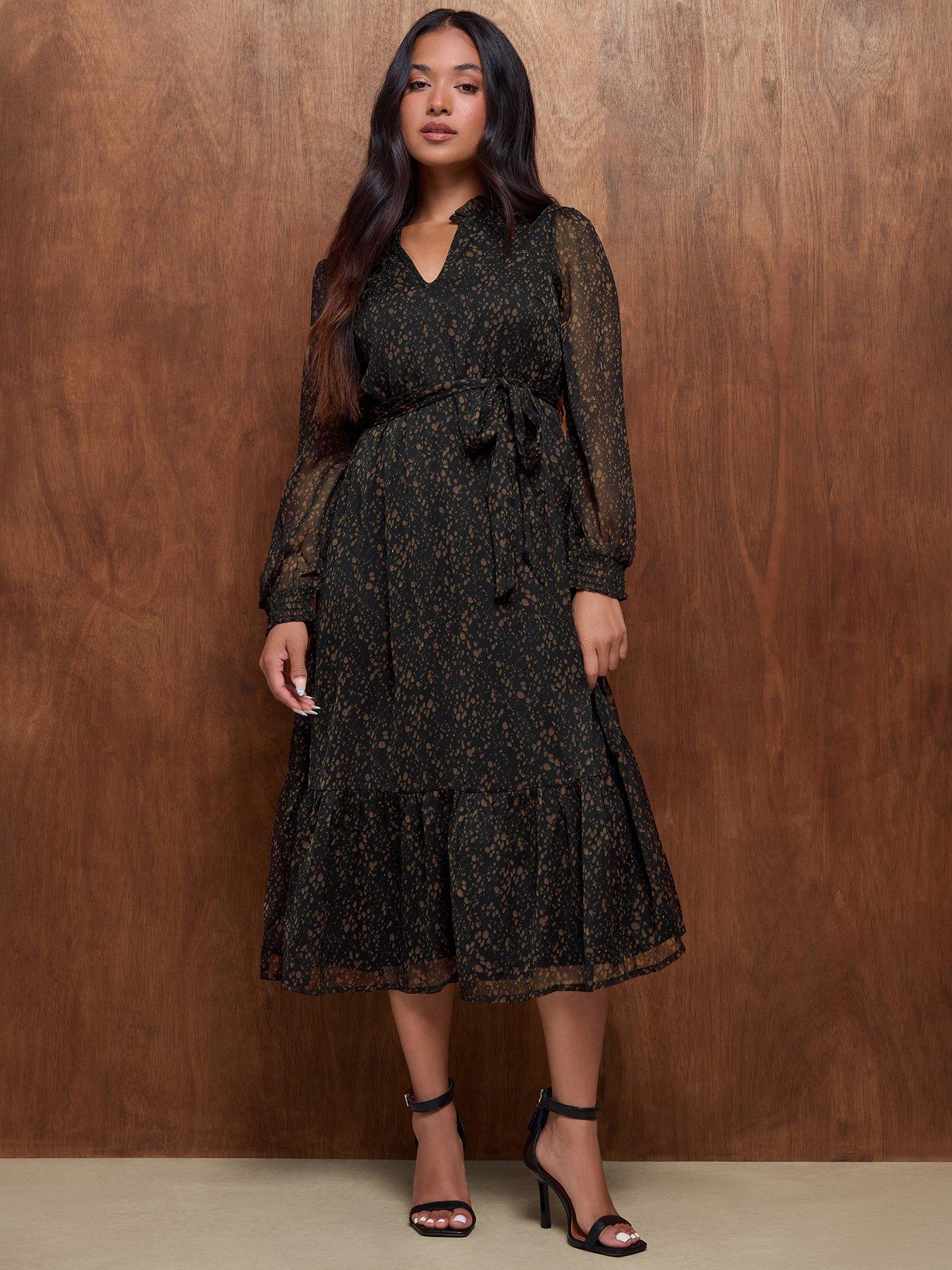 Image 1 of 4 of M&Co Petite Petite Abstract Tie Waist Midi Dress