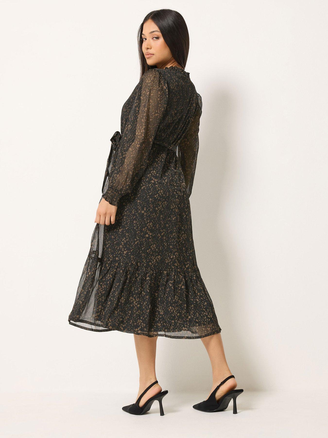 Image 2 of 4 of M&Co Petite Petite Abstract Tie Waist Midi Dress
