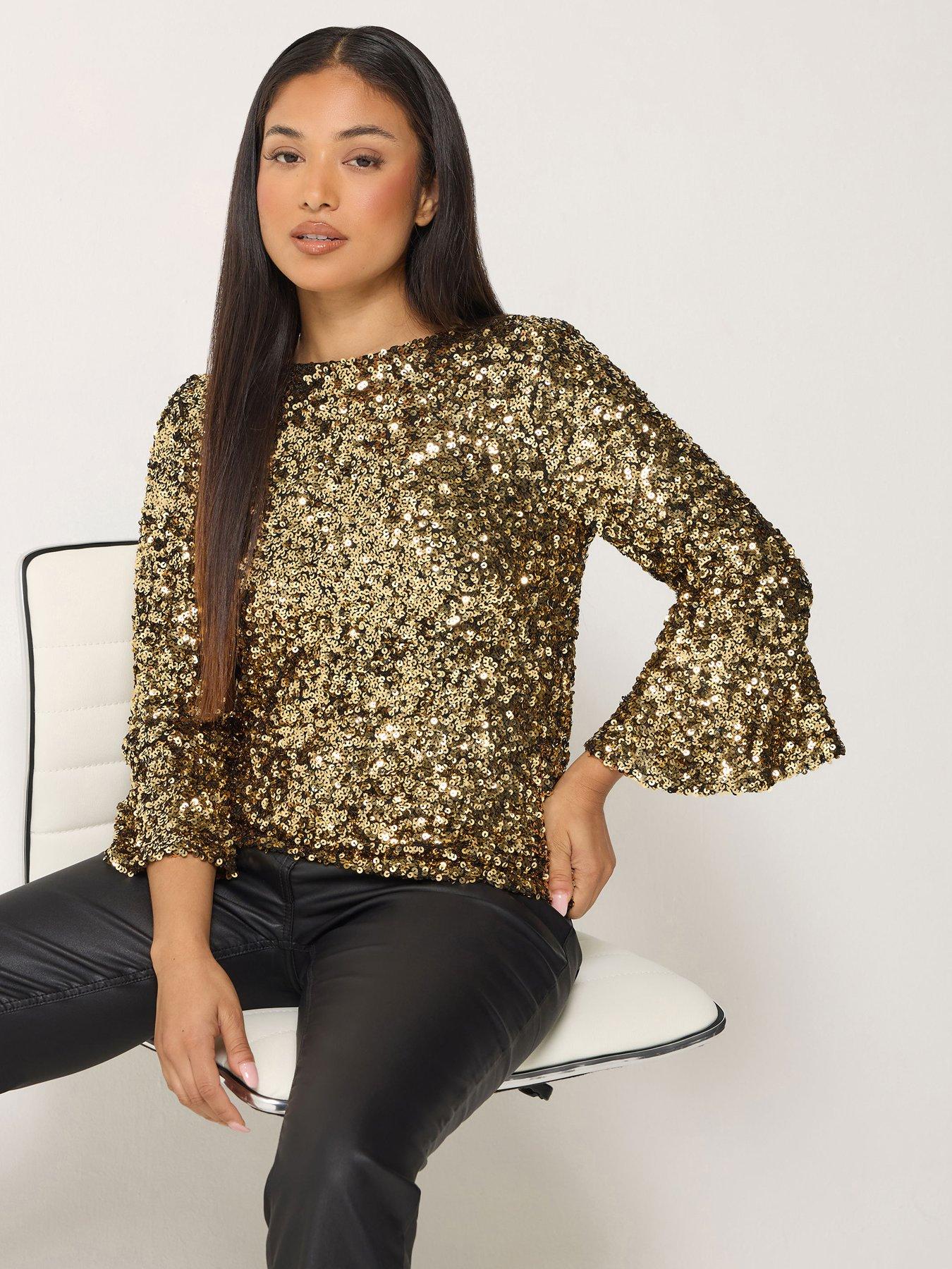 Image 1 of 4 of M&Co Petite Petite Sequin Flute Sleeve Top