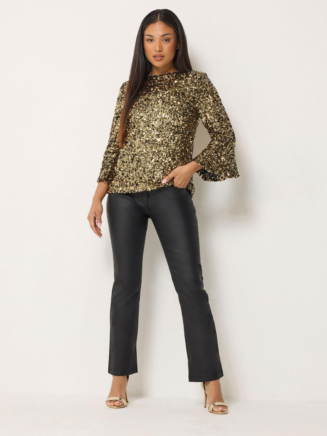 Image 3 of 4 of M&Co Petite Petite Sequin Flute Sleeve Top