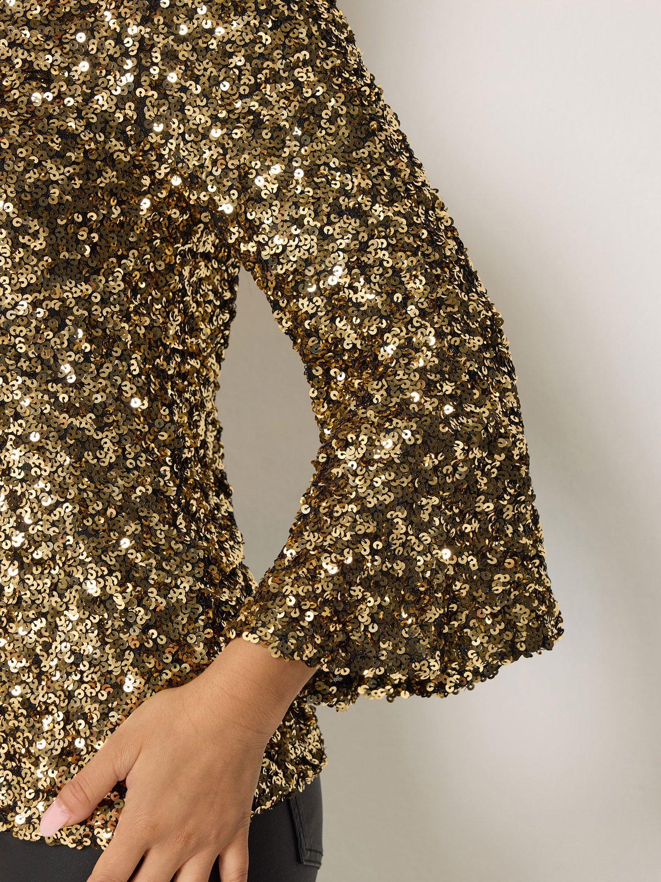 Image 4 of 4 of M&Co Petite Petite Sequin Flute Sleeve Top