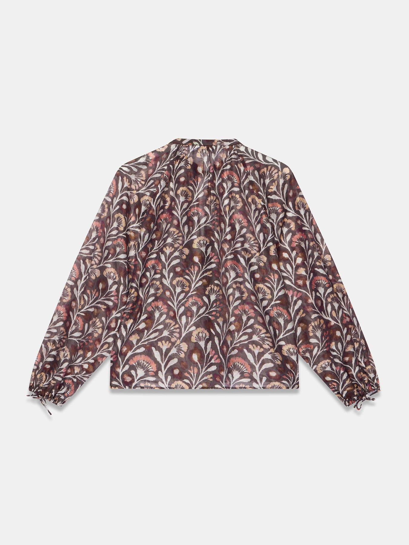 Image 6 of 6 of Mint Velvet Womens Tie Neck Blouson Sleeve Floral Print Blouse - Brown