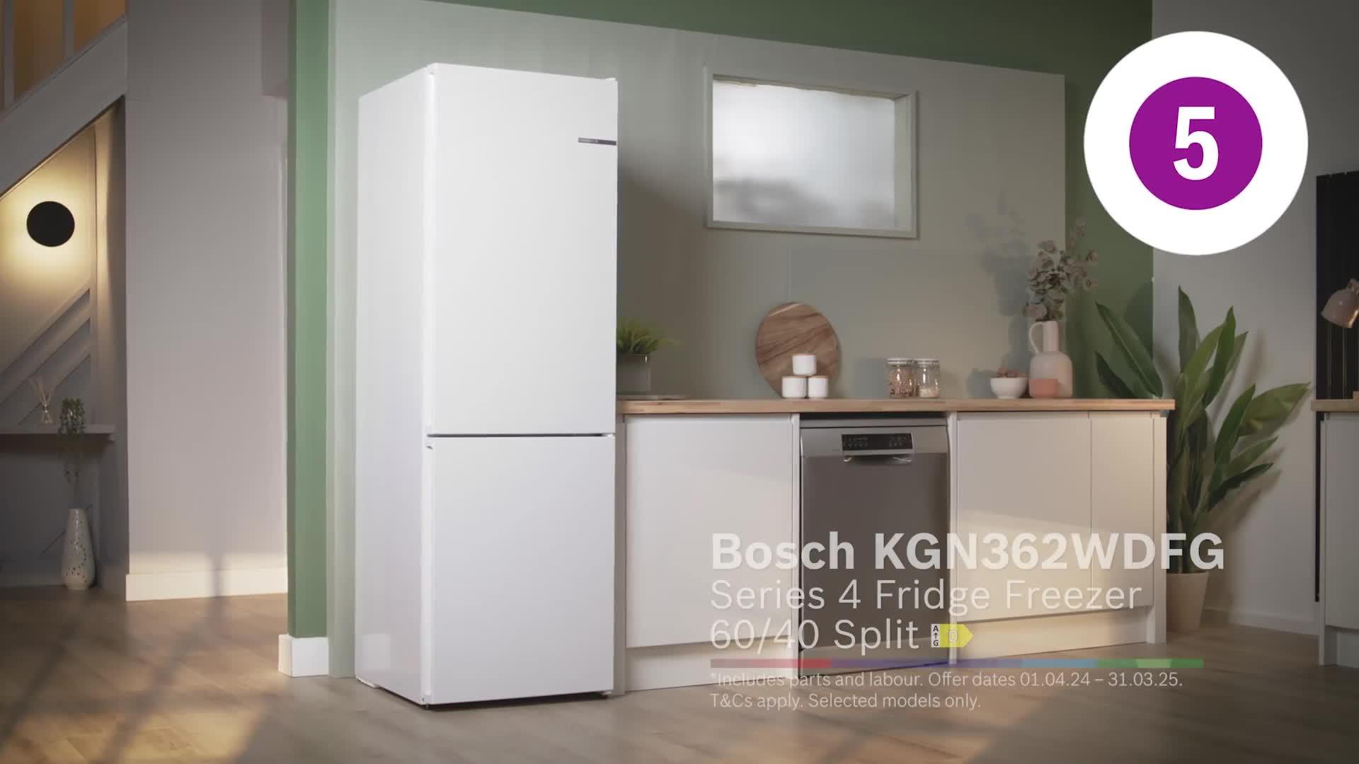 Image thumbnail 8 of 8 of Bosch Series 4 KGN362WDFG 187cm 60/40, Frost Free Fridge Freezer - White - D Rated