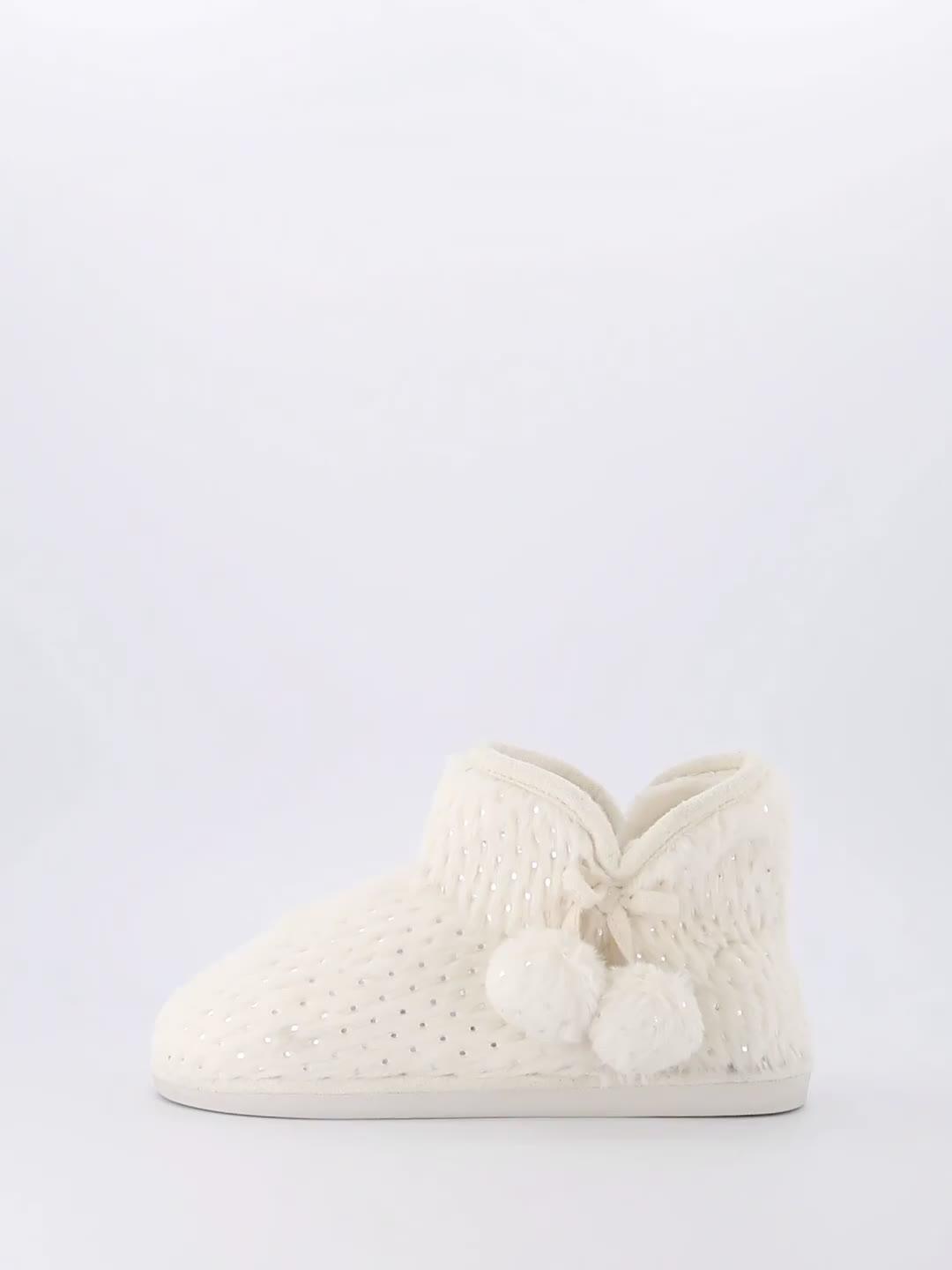 Image thumbnail 8 of 8 of Everyday Textured Slipper Boot with Poms - Cream