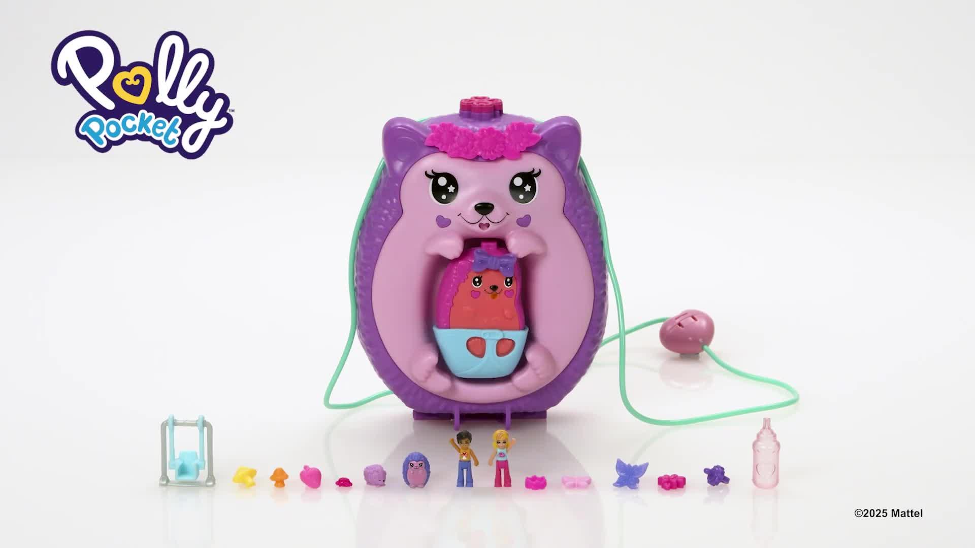 Image thumbnail 8 of 8 of Polly Pocket Polly Pocket Hedgehog Mom &amp; Baby Purse Playset with 2 Dolls &amp; 16 Accessories Including Pets