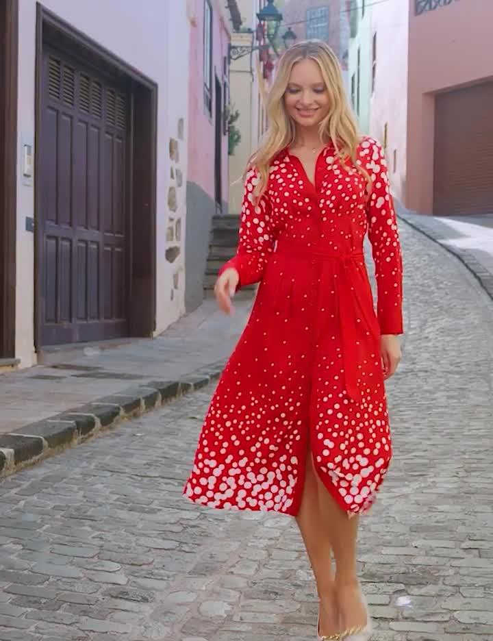 Image thumbnail 6 of 6 of Sosandar Spot Print Shirt Dress - Red