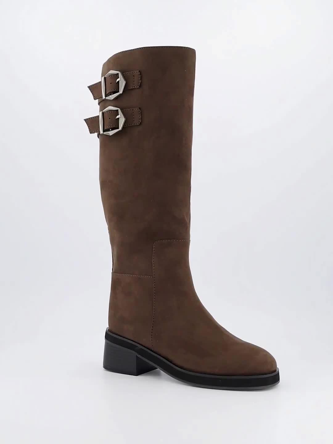 Image thumbnail 7 of 7 of The Very Collection Low Block Heel Knee Boot With Buckles - Khaki