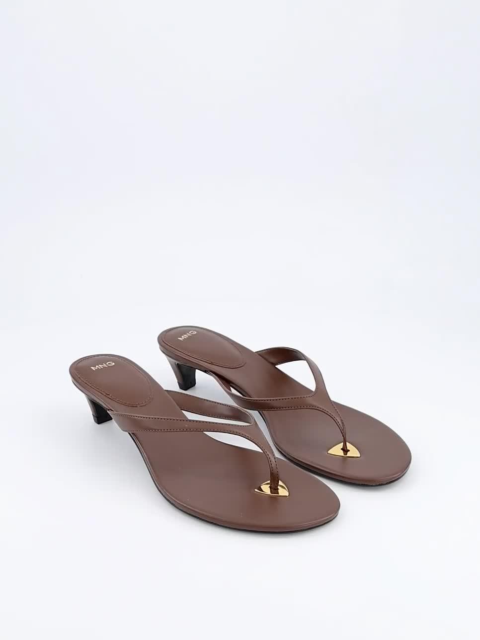 Image thumbnail 7 of 7 of Mango Thong Toe Kitten Heel Sandals - Dark Brown