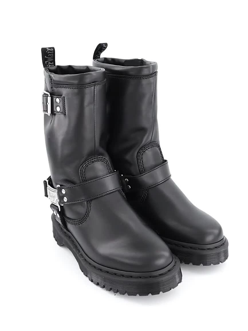 Image thumbnail 8 of 8 of Dr Martens Anistone Tall Pull On Leather Biker Boots - Black