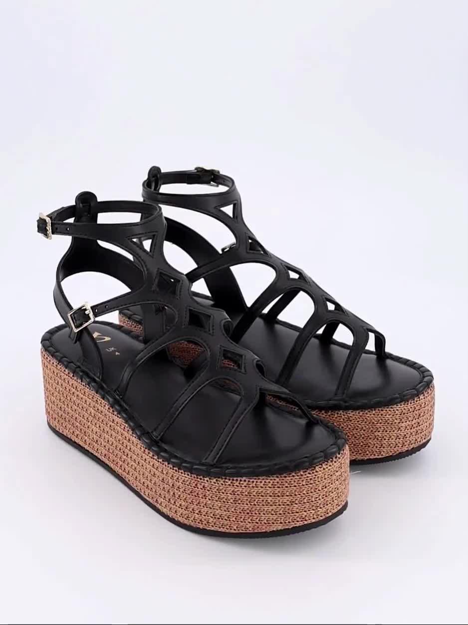 Image thumbnail 7 of 7 of The Very Collection Gladiator Wedge Sandals- Black