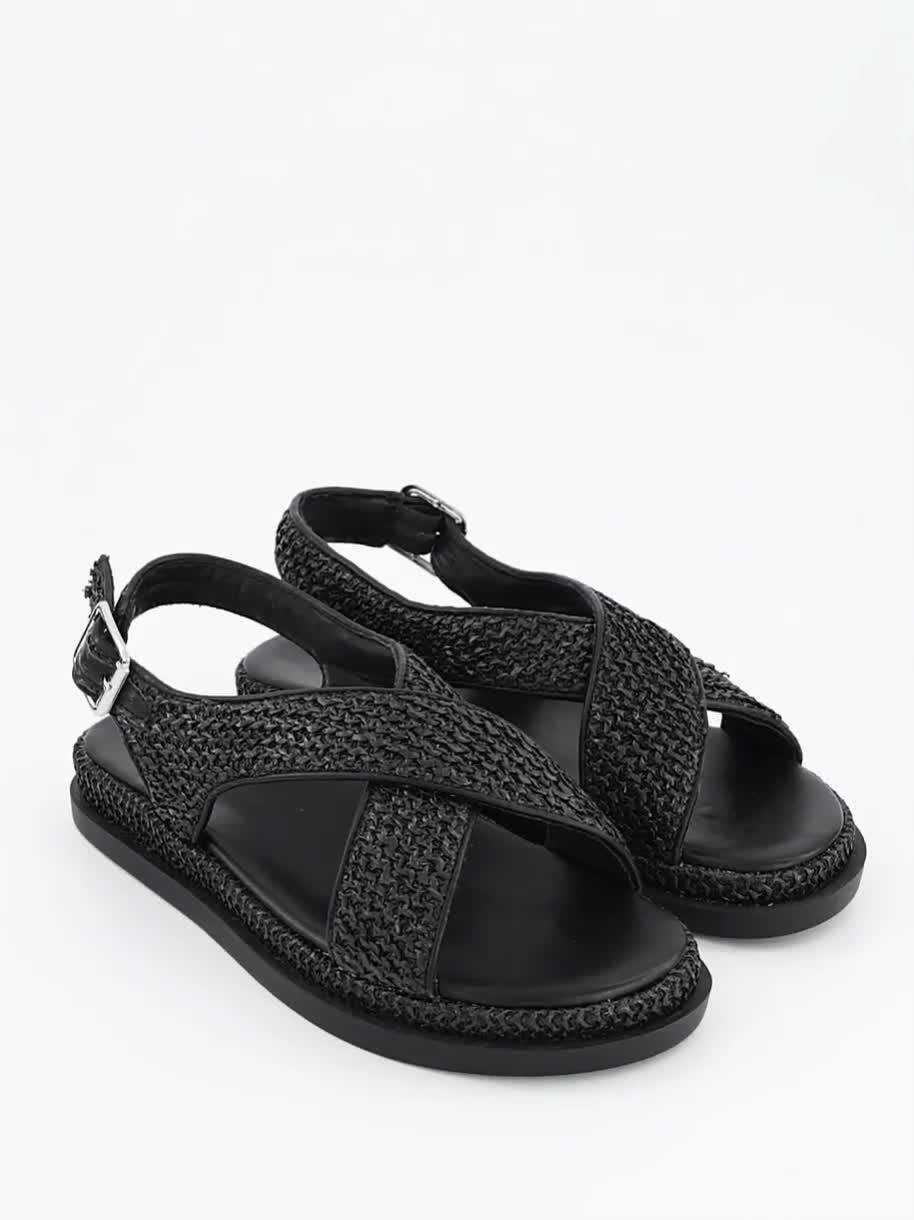 Image thumbnail 7 of 7 of The Very Collection Extra Wide Raffia Footbed Sandal - Black