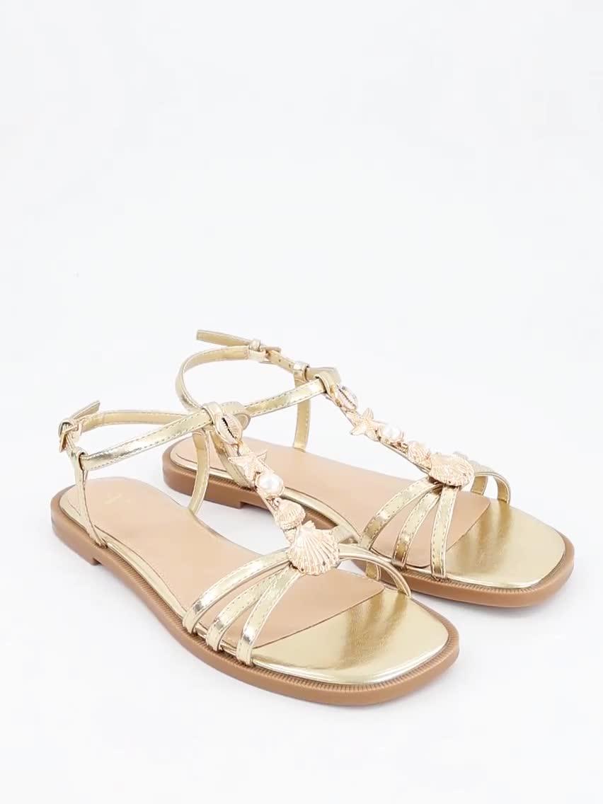 Image thumbnail 7 of 7 of The Very Collection Wide Fit Shell Embellished Flat Sandal - Gold