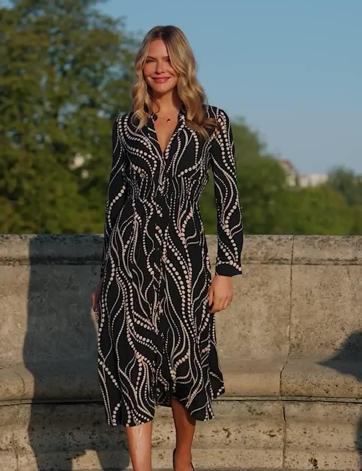 Image thumbnail 5 of 5 of Sosandar Elegance Print Shirred Waist Shirt Dress - Black