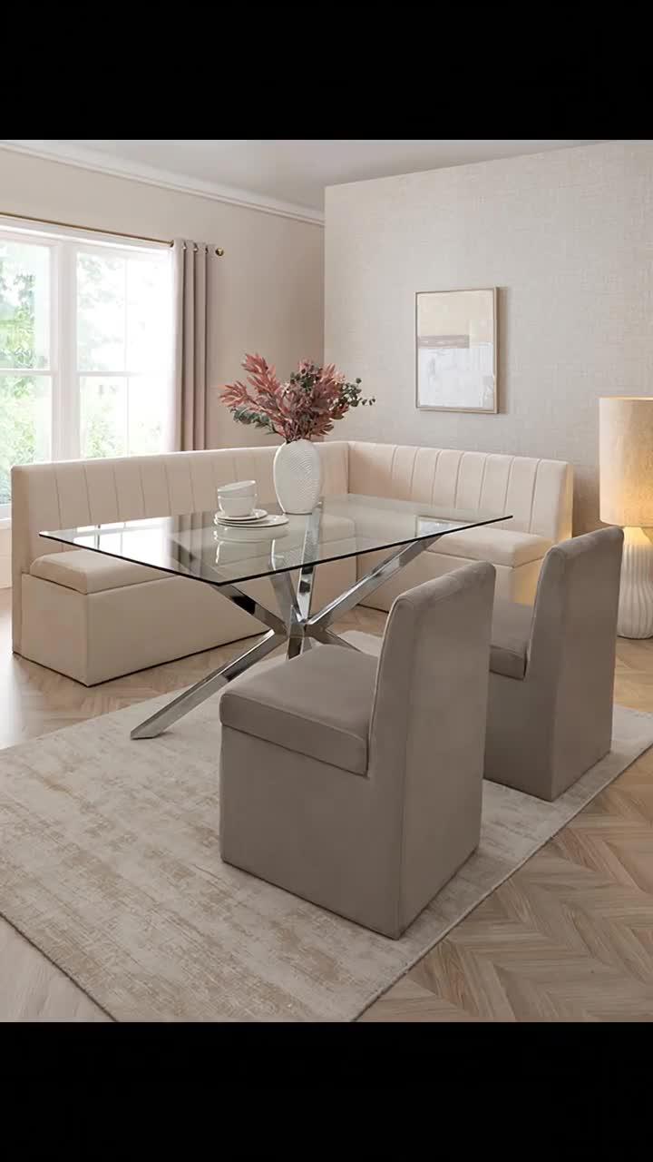 Image thumbnail 8 of 8 of The Very Collection Sander Corner Storage Bench&nbsp;With Chopstick 160cm Chrome Rectangular Corner Bench &amp; 2 Sander Chairs - Beige - FSC&reg; Certified