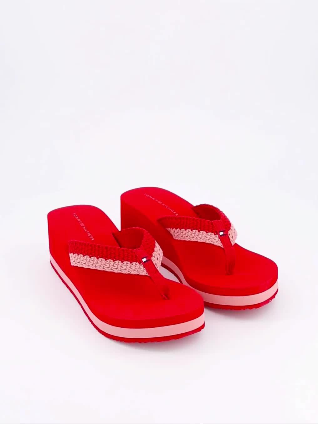 Image thumbnail 7 of 7 of Tommy Hilfiger Th Wedge Crochet Summer Sandal - Red