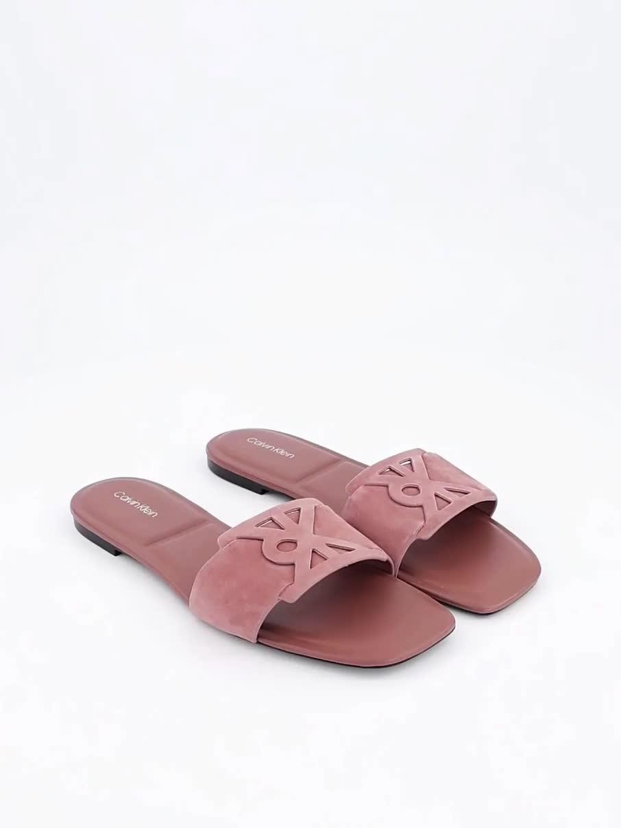 Image thumbnail 7 of 7 of Calvin Klein Square Flat Sndl Embl Suede Sandals - Brown
