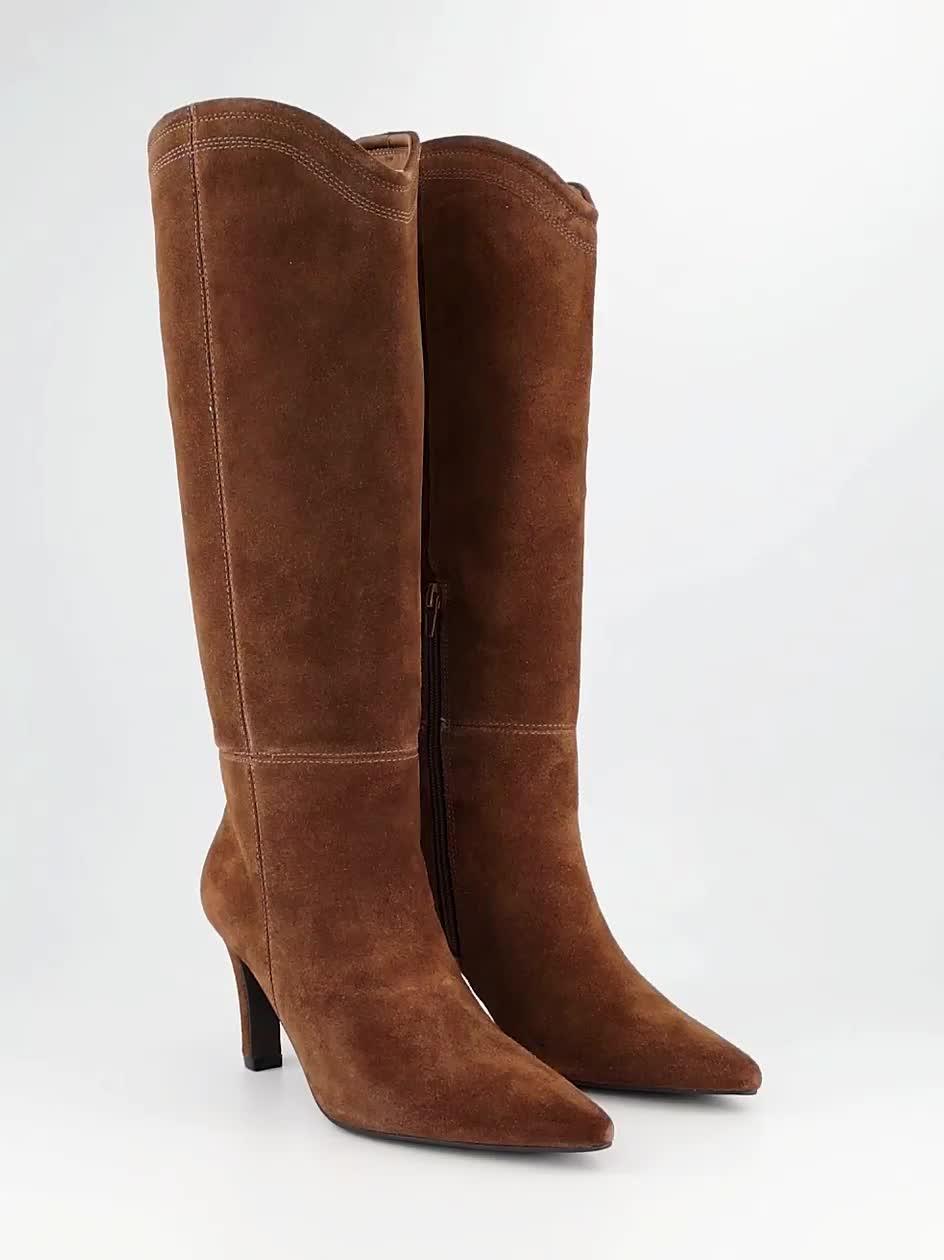 Image thumbnail 8 of 8 of The Very Collection Womens Knee-High Pointed Toe Real&nbsp;Suede Heeled Boots - Tan