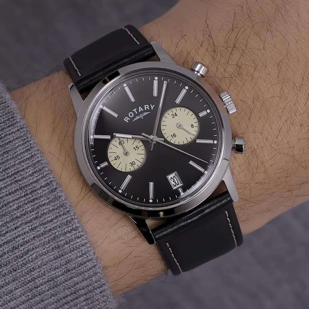 Image thumbnail 6 of 6 of Rotary Rotary Men's SS Chronograph Black Strap Black Dial 50m