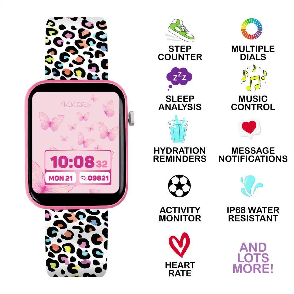 Image thumbnail 6 of 6 of Tikkers Tikkers Smart Series 13 Pink Leopard Print Silicone Strap Smart Watch