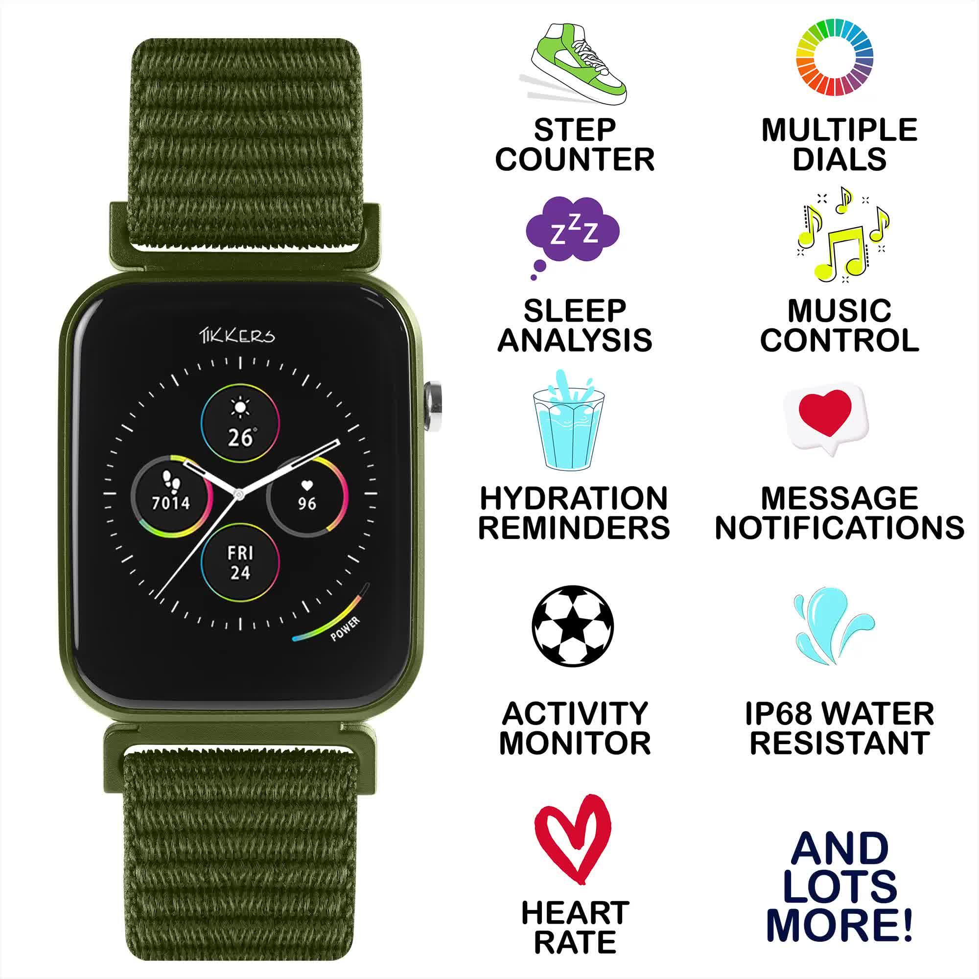 Image thumbnail 6 of 6 of Tikkers Smart Series 13 Green Velcro Strap Smart Watch