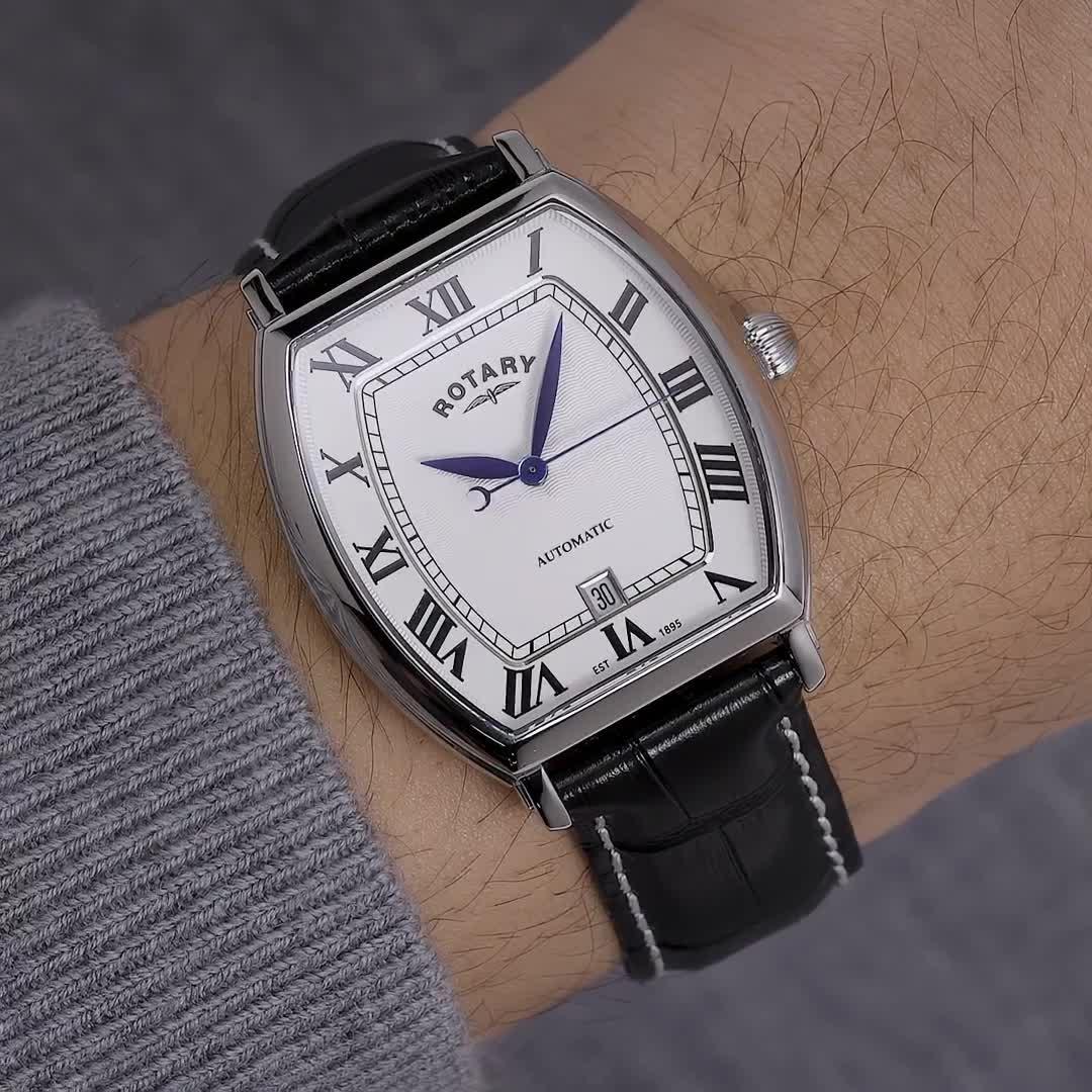 Image thumbnail 6 of 6 of Rotary Rotary Men's Automatic SS Black Strap White Dial 50m