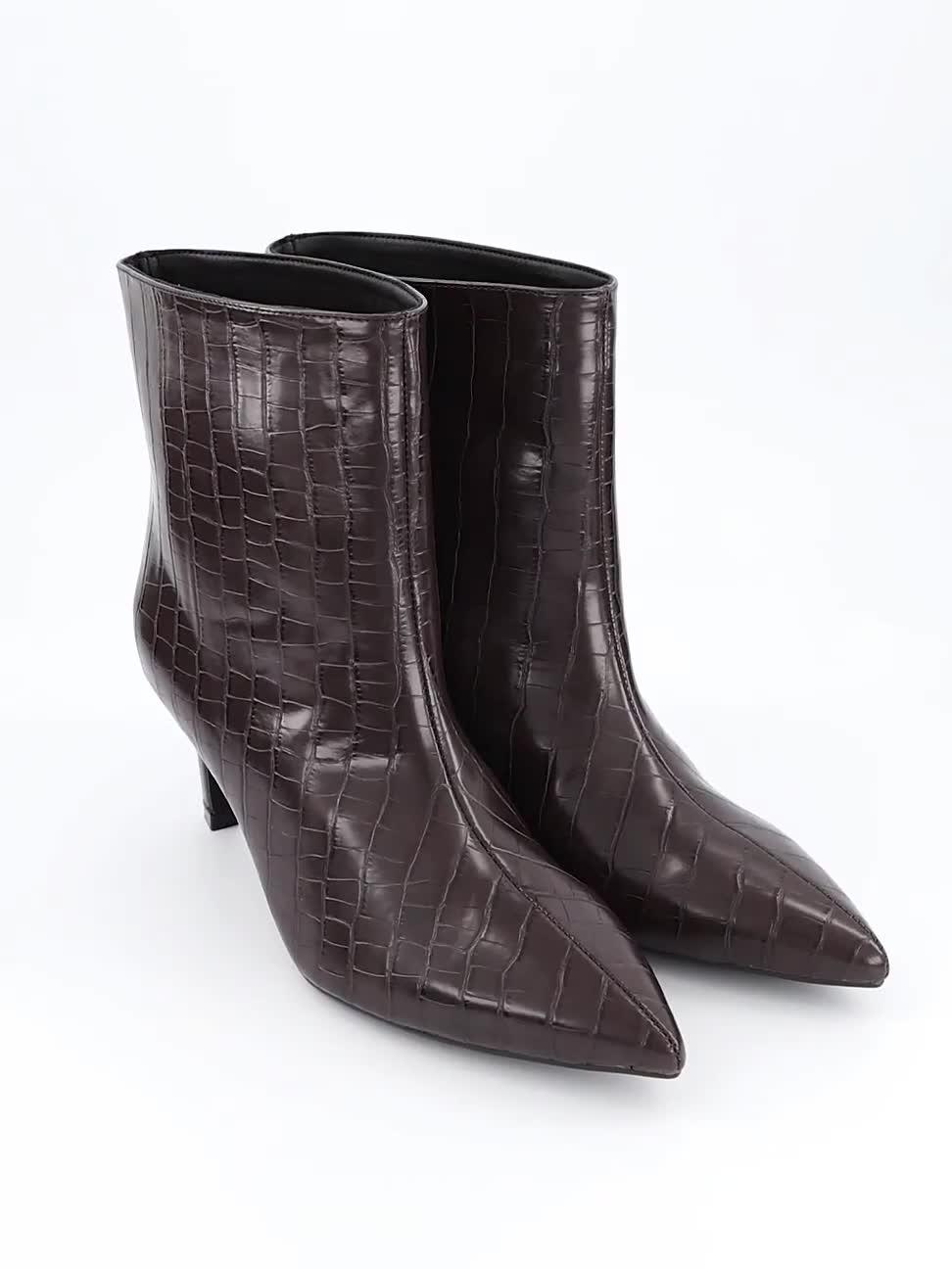 Image thumbnail 7 of 7 of The Very Collection Womens Pointed Toe Croc-Effect Ankle Boots - Brown