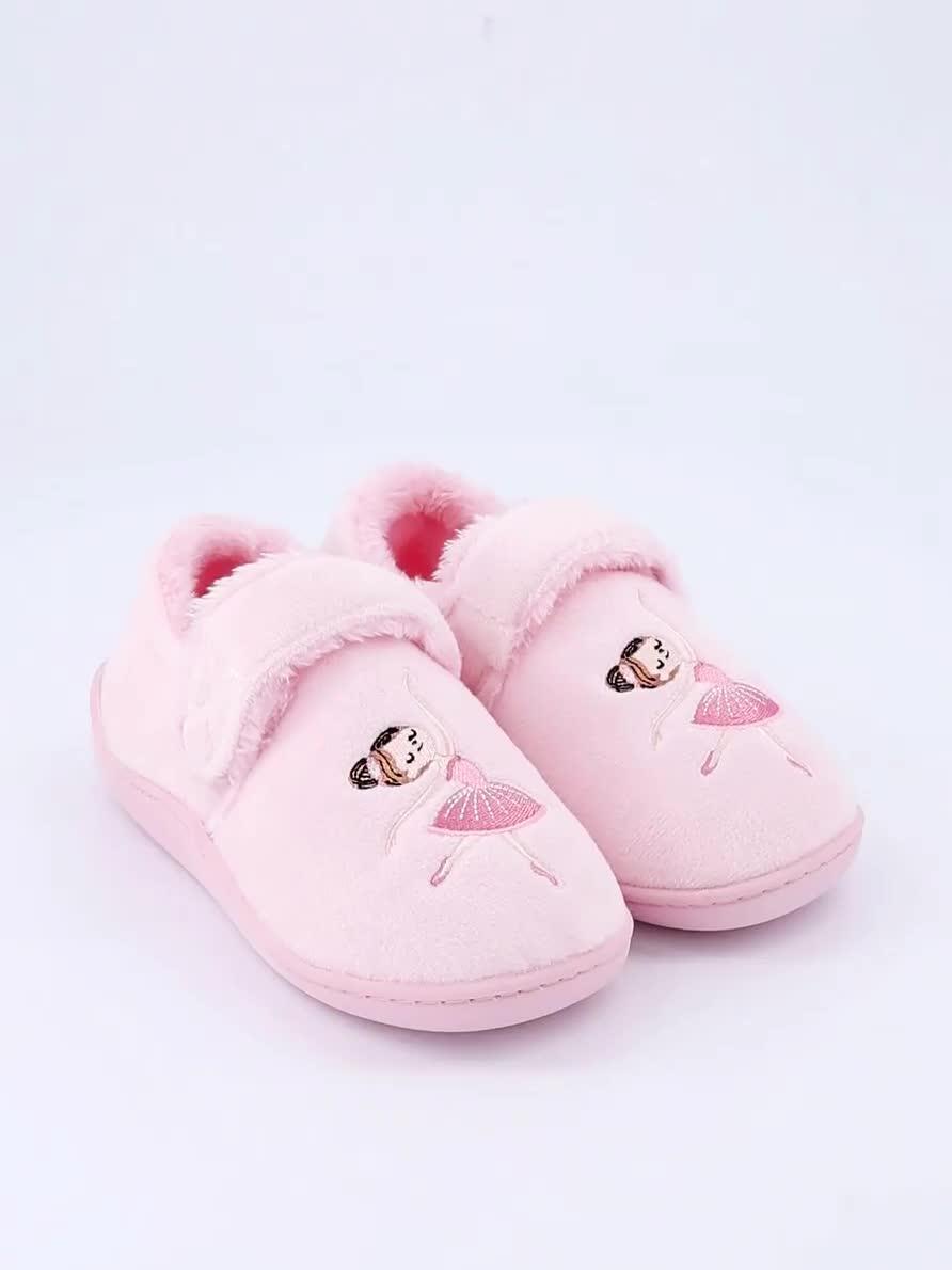 Image thumbnail 7 of 7 of The Very Collection Girls Embroidered Touch-and-Close Cosy Slippers - Pink