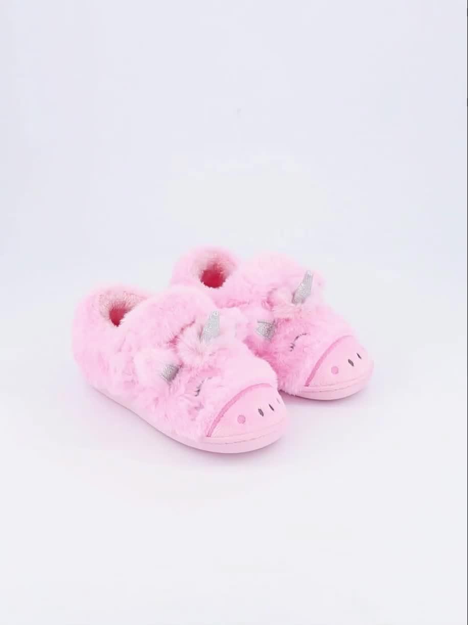 Image thumbnail 7 of 7 of The Very Collection Girls 3D Unicorn Touch-Fasten Cosy Slippers - Pink