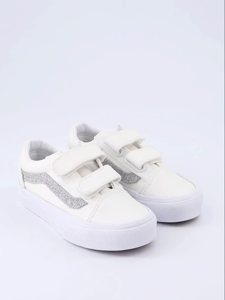 Image thumbnail 7 of 7 of Vans Girls Shimmer Side Stripe Double Strap Trainers - White