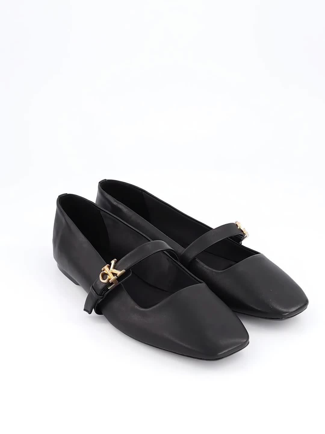Image thumbnail 7 of 7 of Calvin Klein Squared Leather Mary Jane Ballerina Pumps - Black