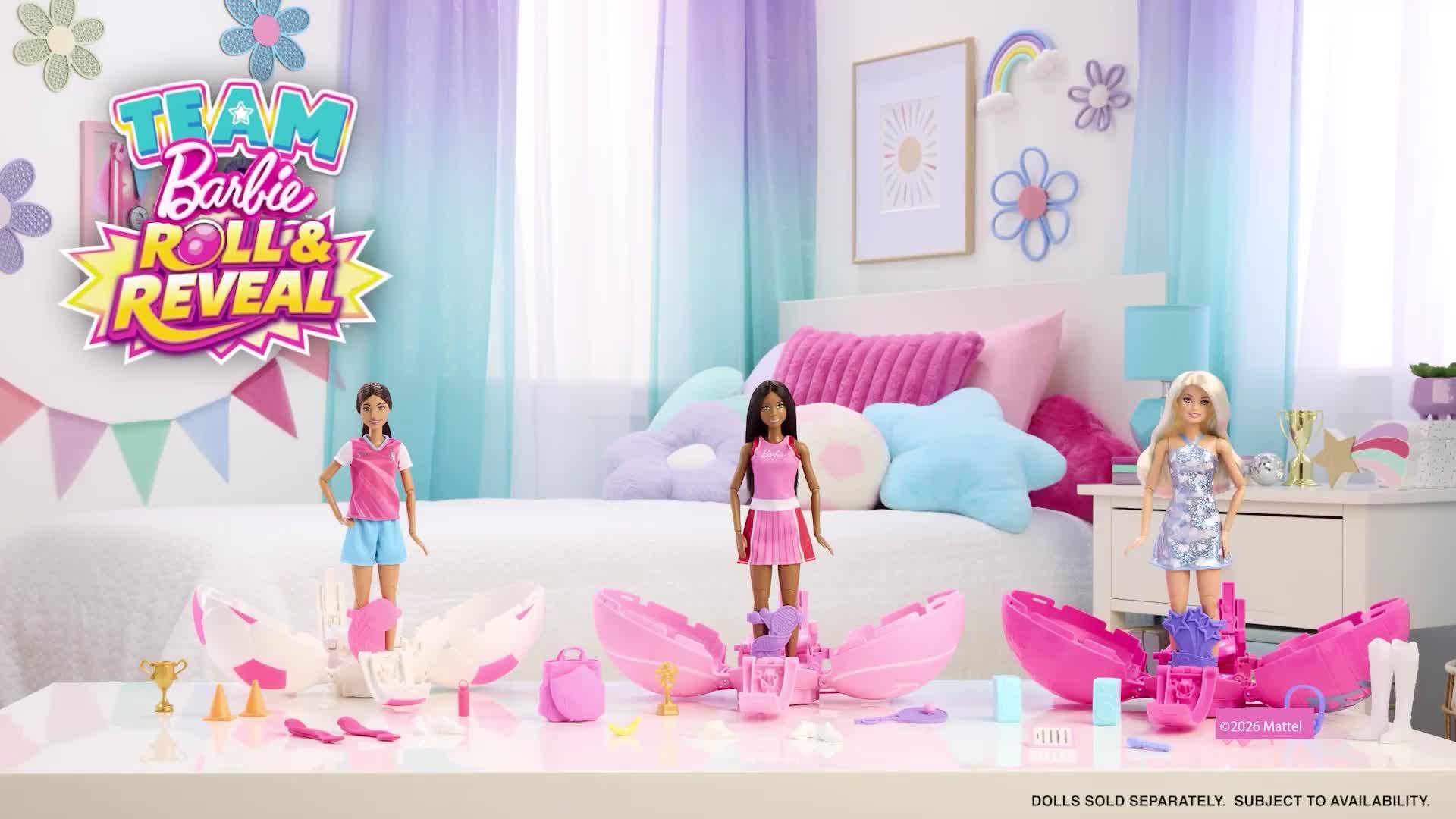 Image thumbnail 8 of 8 of Barbie <p>Team Barbie&trade; Roll &amp; Reveal Pop Star Doll with 8 Music-Themed Surprises</p>